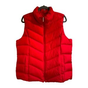 Lands' End Down Puffer Vest Womens L 14-16 Red Classic Heritage